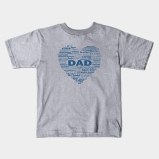 Dad Heart Word Cloud - Blue Kids T-Shirt